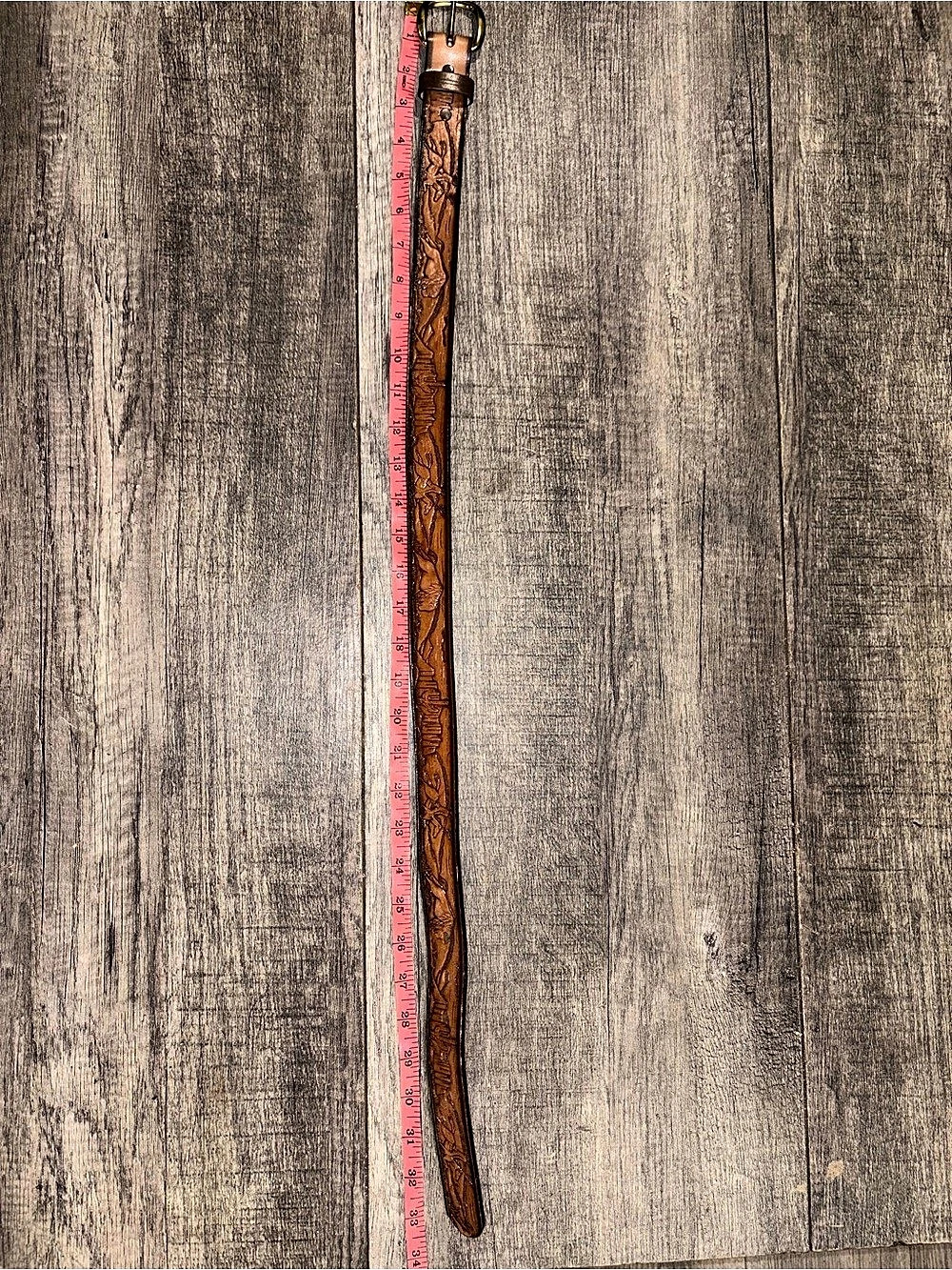 Kids Tooled Leather Belt in Brown